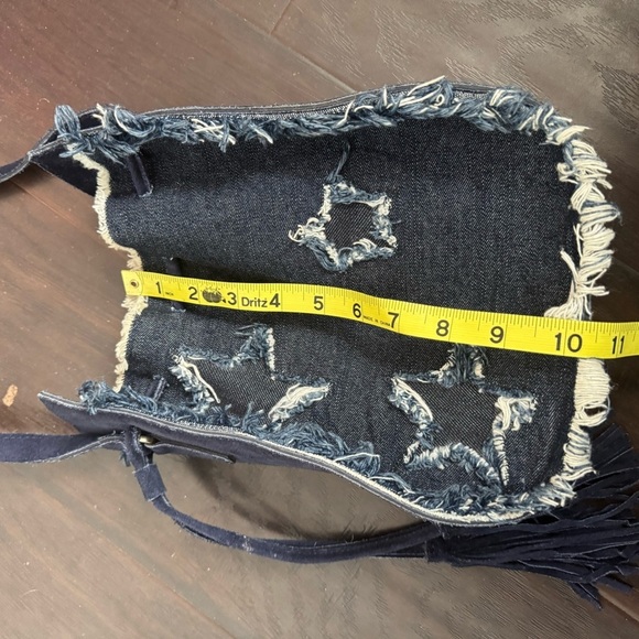 Denim & genuine leather Stylish Fringe Shoulder Bag y2k stars coastal cowgirl - Picture 6 of 7